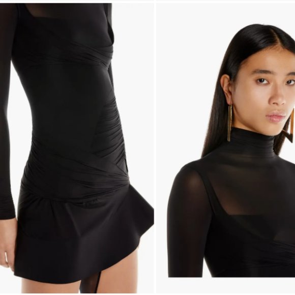 Stunning Layered Bodysuit Stretch Mini Dress, Flounce Skirt NWOT. 🔥 HOT - Picture 2 of 16